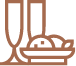 a brown line art of a plate of food and glasses