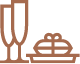 a brown line art of a drink and a plate