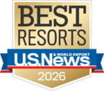 un logotipo dorado y azul